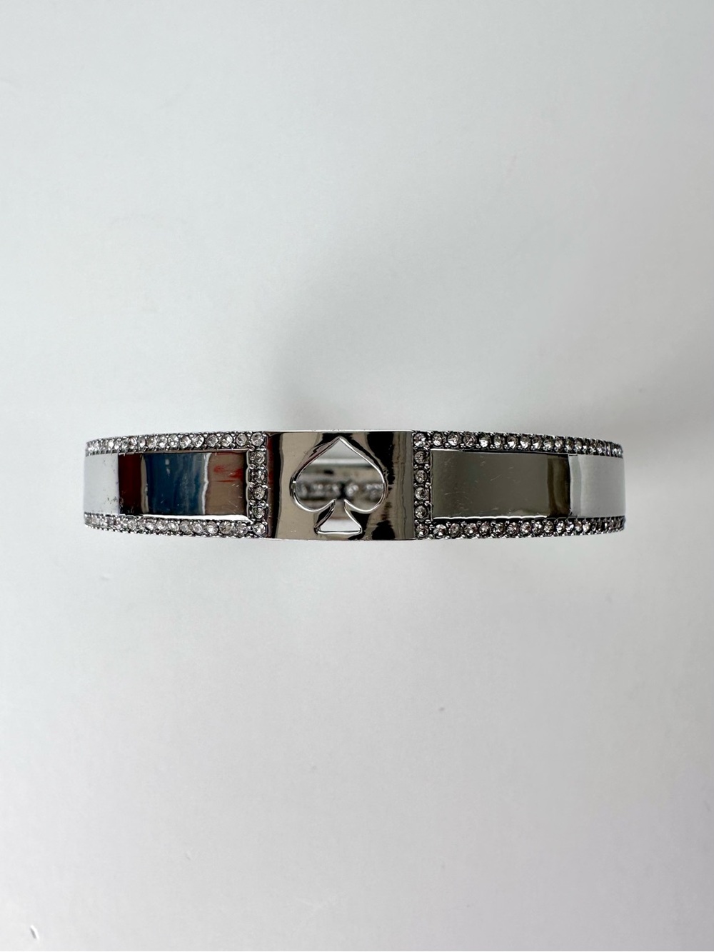 Y2K Kate Spade New York Silver Tone Crystal Spade Hinged Bangle Bracelet - Picture 10 of 12